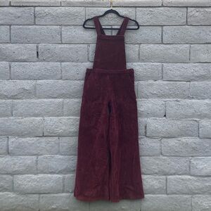 Burgundy Wide Leg Corduroy Overalls